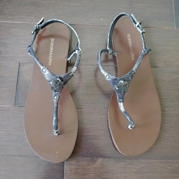 BCBGMaxAzria Faux Snakeskin Flat Sandals - Picture 1 of 5